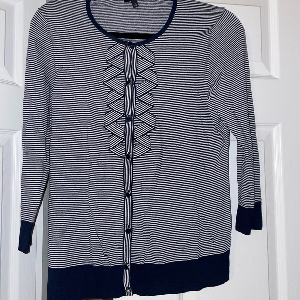 Talbots Navy and White Knit Cardigan